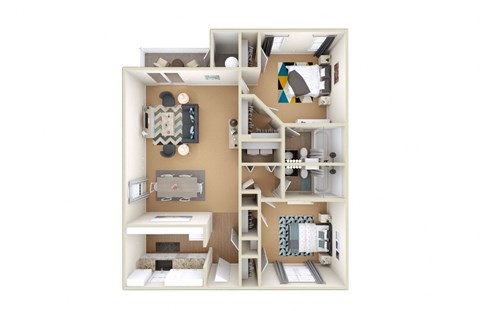 Floor plan for 2 beds, 2 baths, 1375 sqft